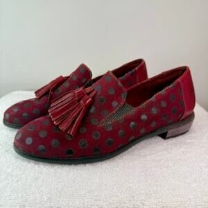 Laura Vita Burgundy Polka Dot Tassel Loafers Women’s 7.5 Suede Shoes